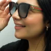 Gucci Gucci|Square^Sunglasses GG0034SN 002 Black With Green and Red Glitter Grey Gr