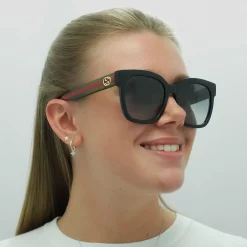 Gucci Gucci|Square^Sunglasses GG0034SN 002 Black With Green and Red Glitter Grey Gr