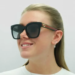 Gucci Gucci|Square^Sunglasses GG0034SN 002 Black With Green and Red Glitter Grey Gr