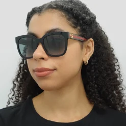 Gucci Gucci|Square^Sunglasses GG0034SN 002 Black With Green and Red Glitter Grey Gr