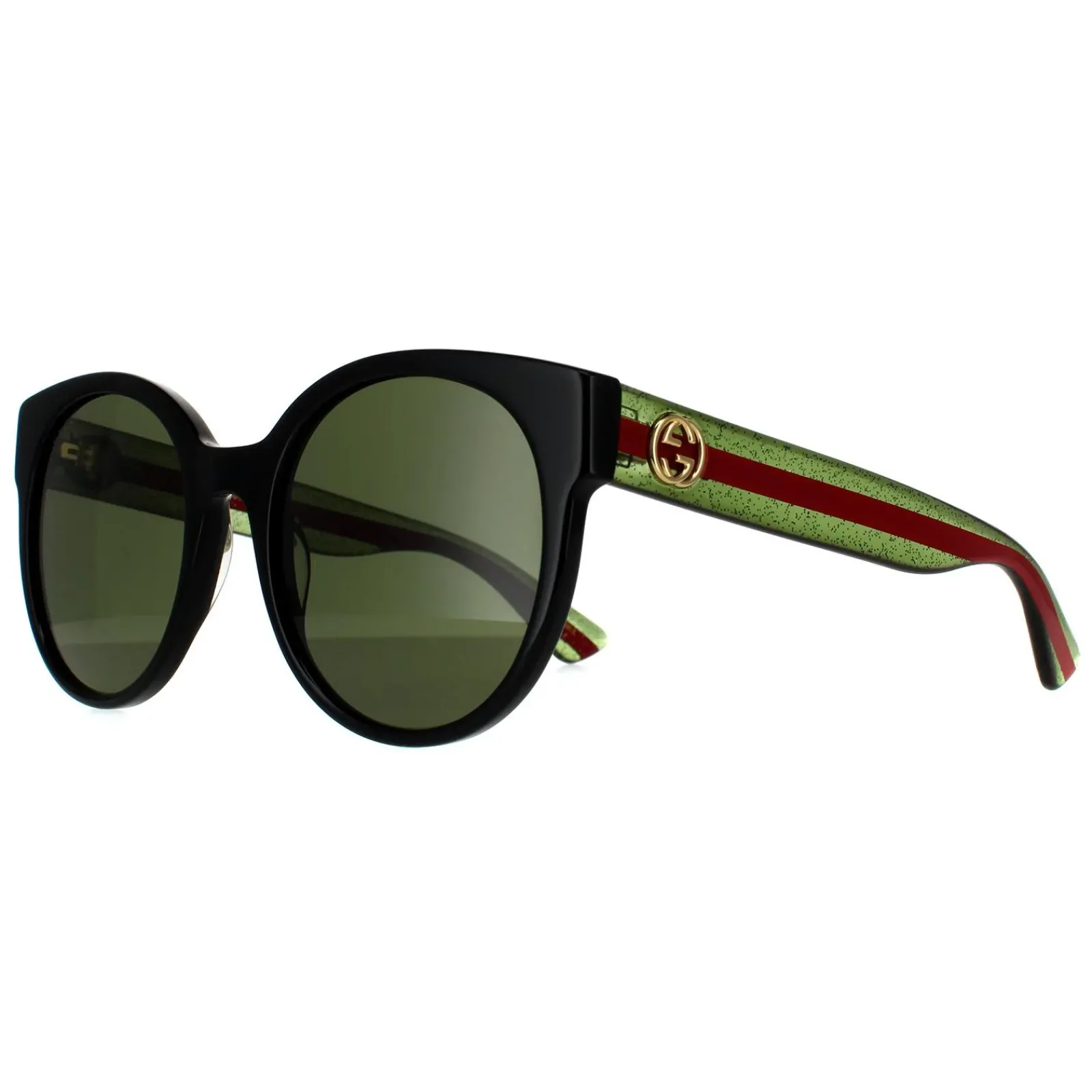 Gucci Gucci|Cat-Eye^Sunglasses GG0035SN 002 Black With Green and Red Glitter Green