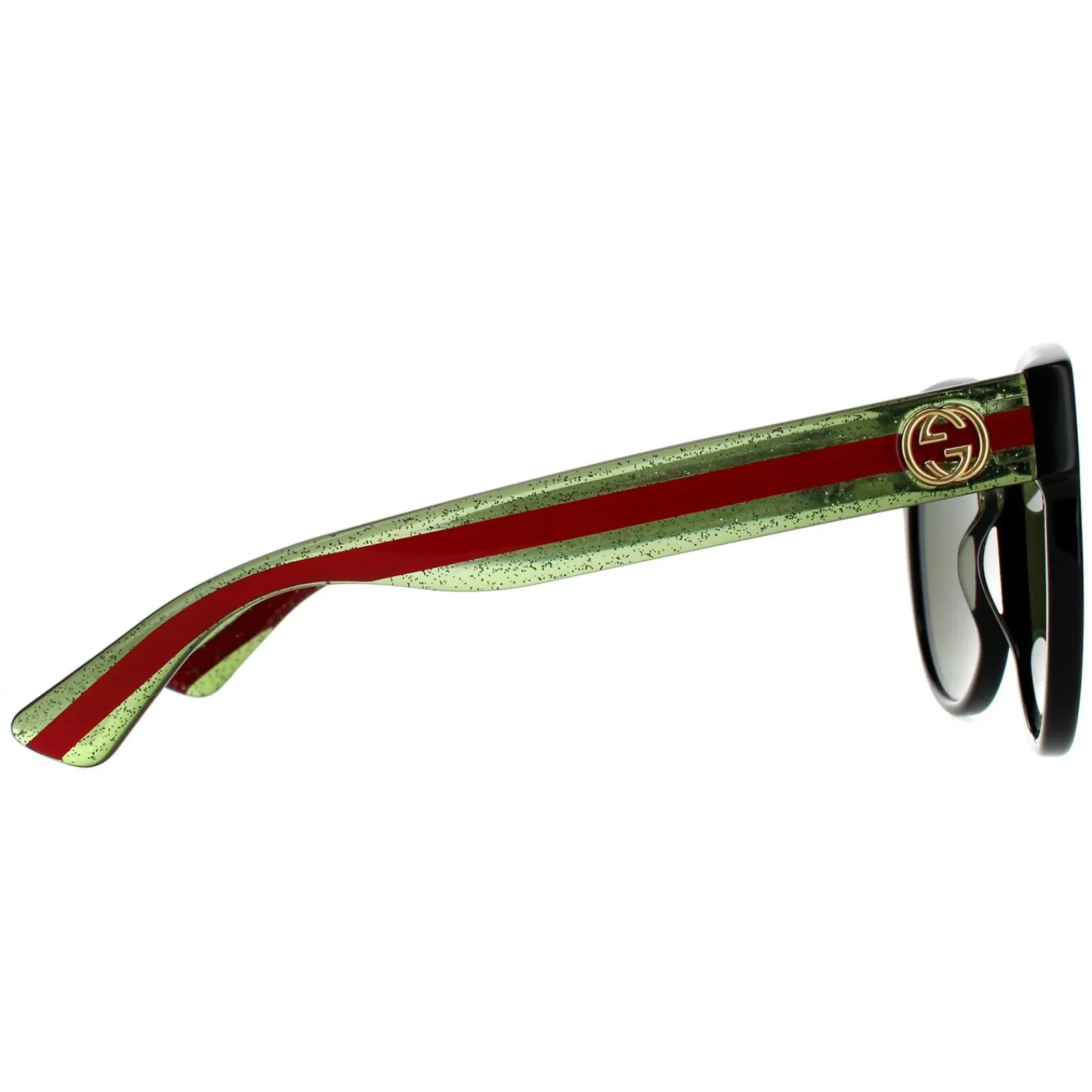 Gucci Gucci|Cat-Eye^Sunglasses GG0035SN 002 Black With Green and Red Glitter Green