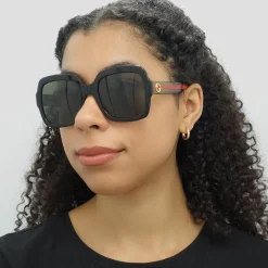 Gucci Gucci|Square^Sunglasses GG0036SN Black Green Glitter and Red Green