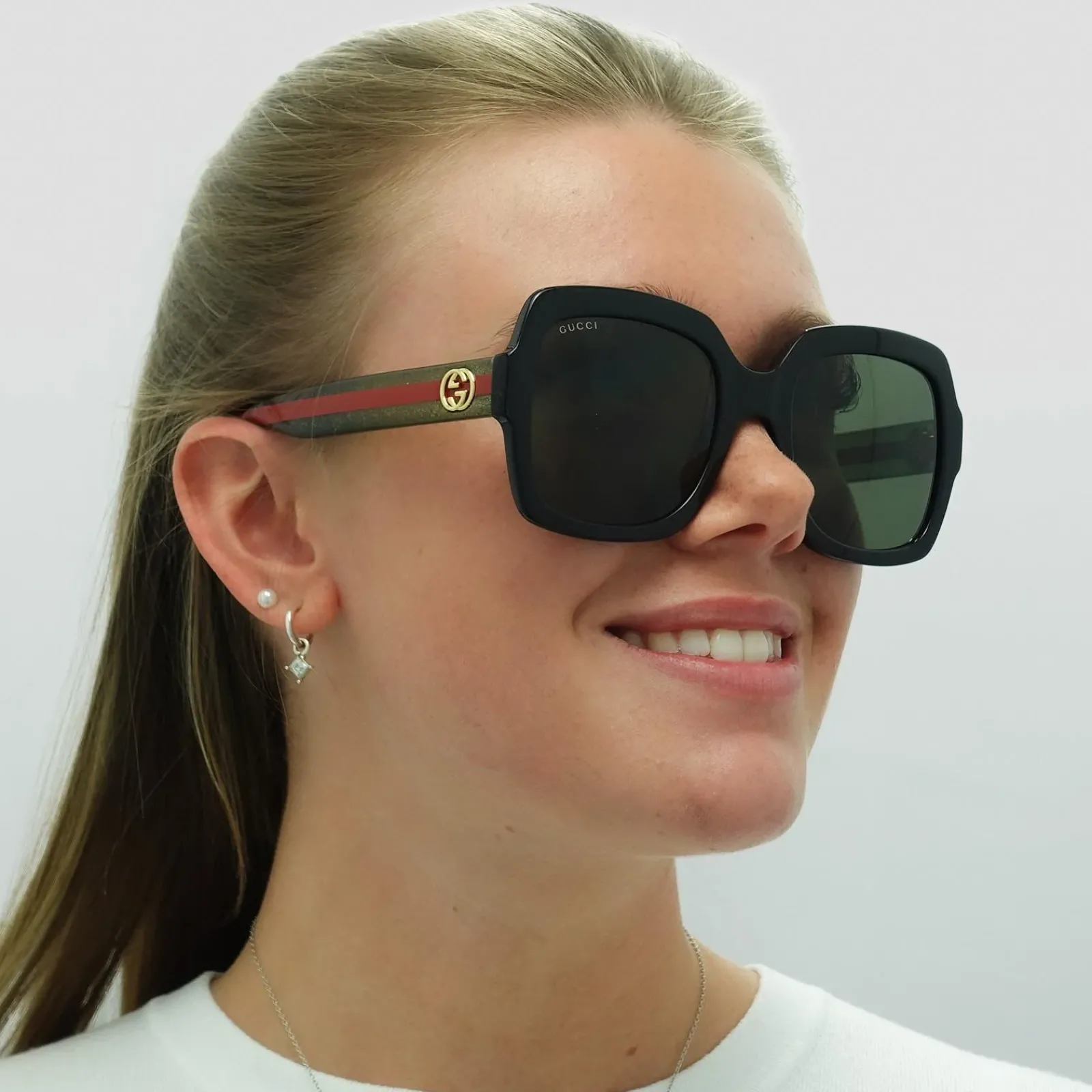 Gucci Gucci|Square^Sunglasses GG0036SN Black Green Glitter and Red Green