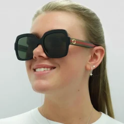 Gucci Gucci|Square^Sunglasses GG0036SN Black Green Glitter and Red Green
