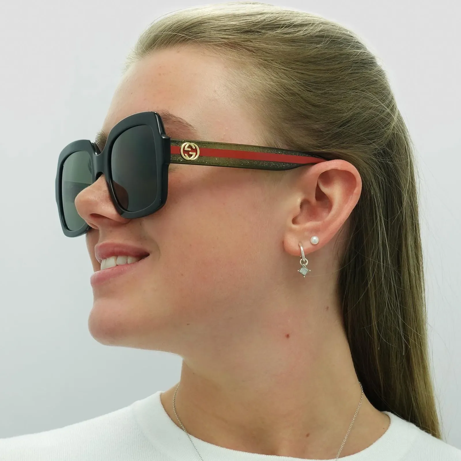 Gucci Gucci|Square^Sunglasses GG0036SN Black Green Glitter and Red Green