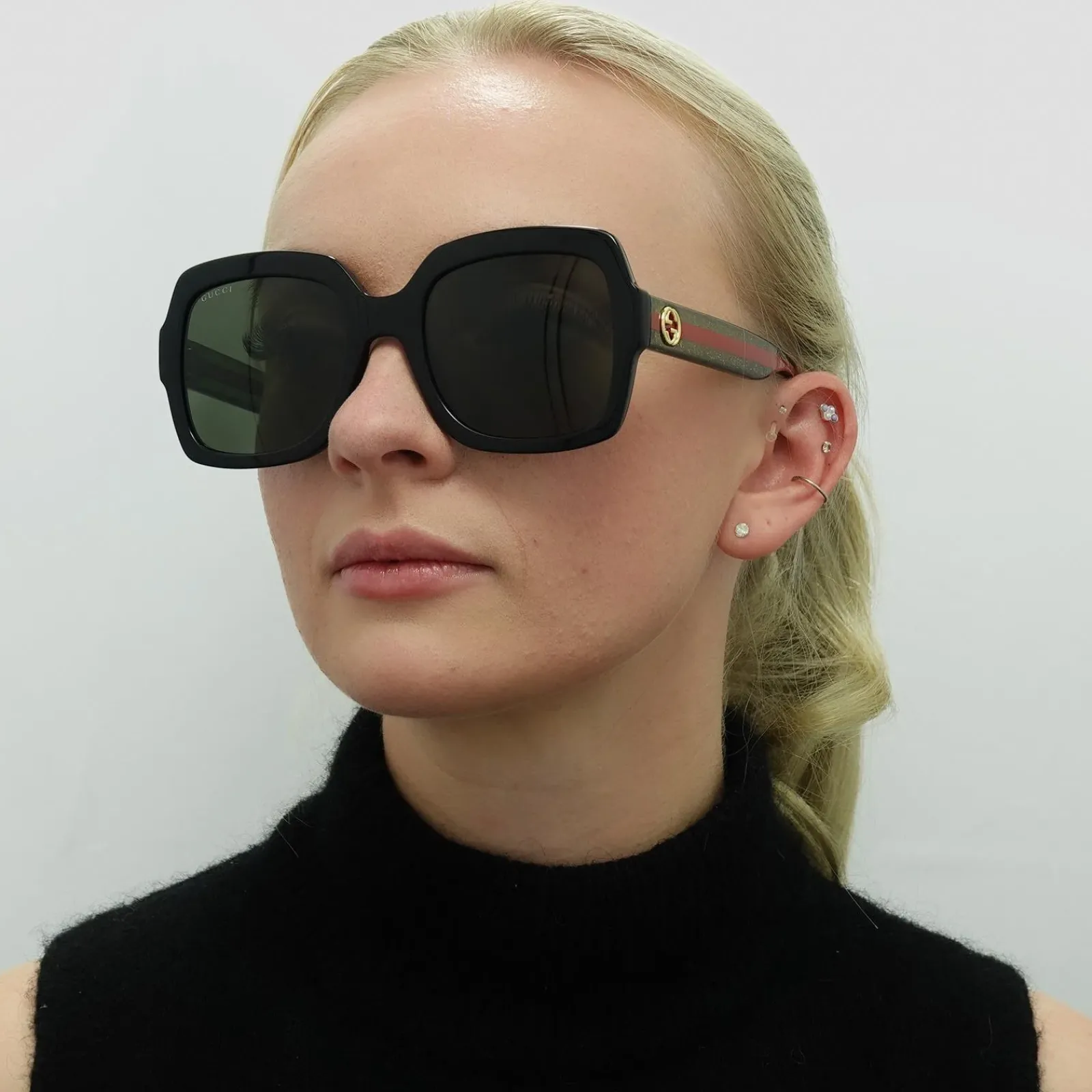 Gucci Gucci|Square^Sunglasses GG0036SN Black Green Glitter and Red Green
