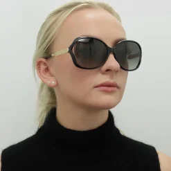 Gucci Gucci|Butterfly^Sunglasses 0076S 002 Black Gold Grey Gradient