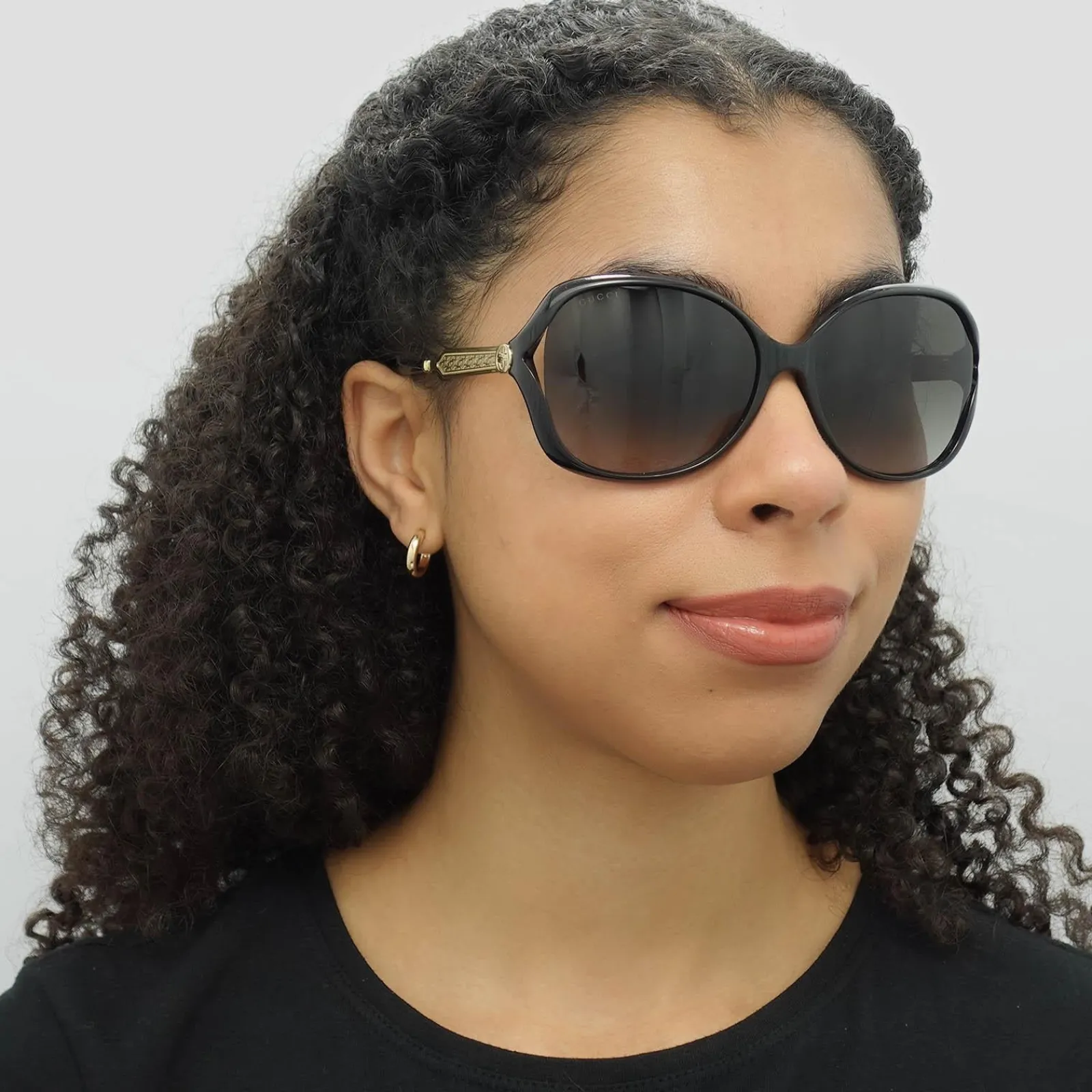 Gucci Gucci|Butterfly^Sunglasses 0076S 002 Black Gold Grey Gradient