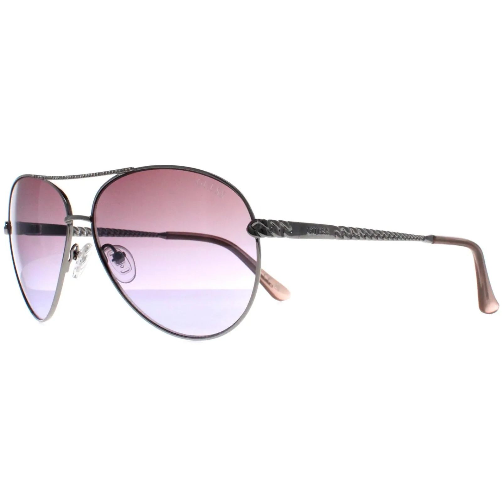 Guess Guess|Aviator^Sunglasses GU7470-S 10Z Shiny Silver With Crystal Stones Violet
