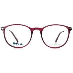 INVU Round|Round^Glasses Frames B4116 C Transparent Burgundy Casis Silver Women