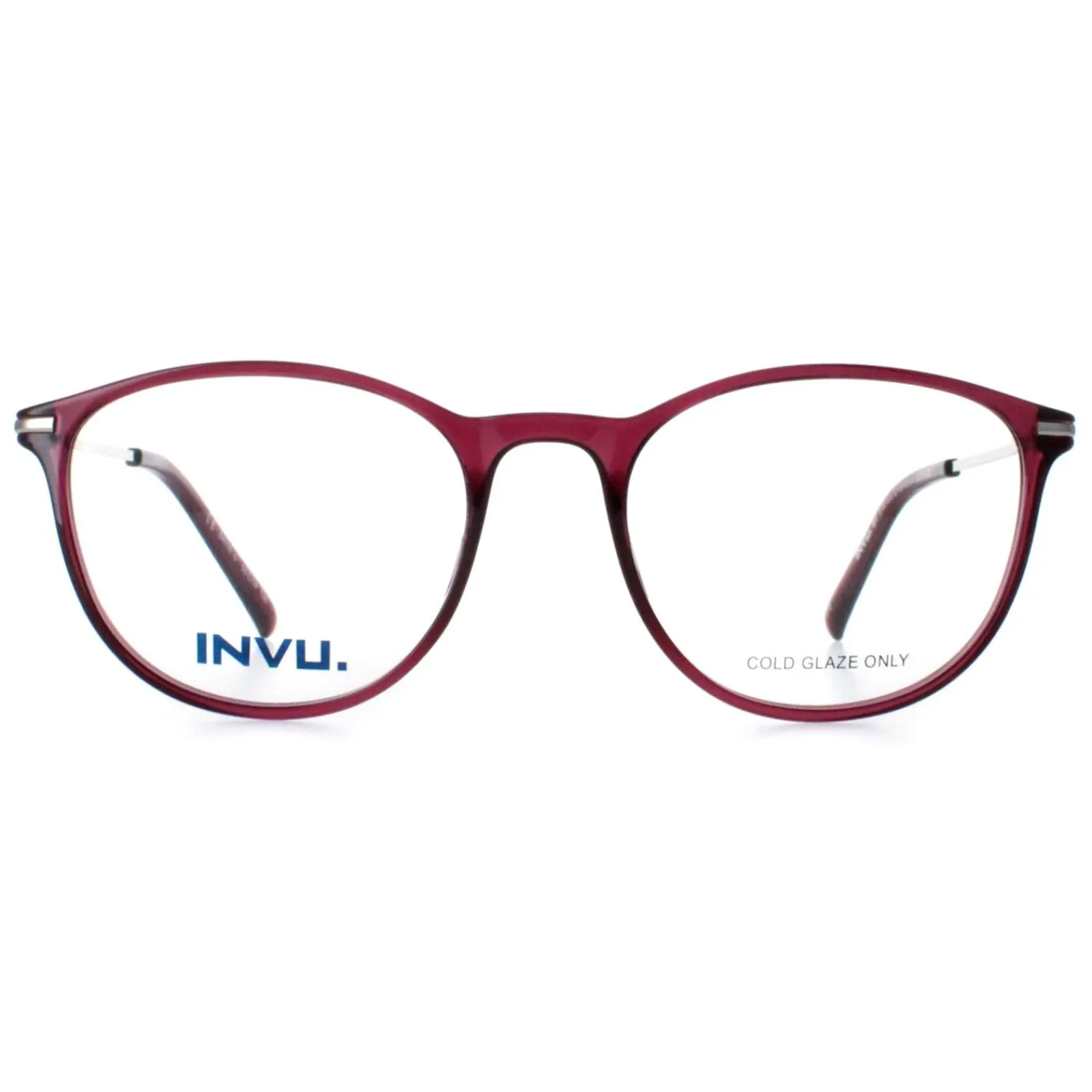 INVU Round|Round^Glasses Frames B4116 C Transparent Burgundy Casis Silver Women
