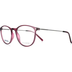 INVU Round|Round^Glasses Frames B4116 C Transparent Burgundy Casis Silver Women