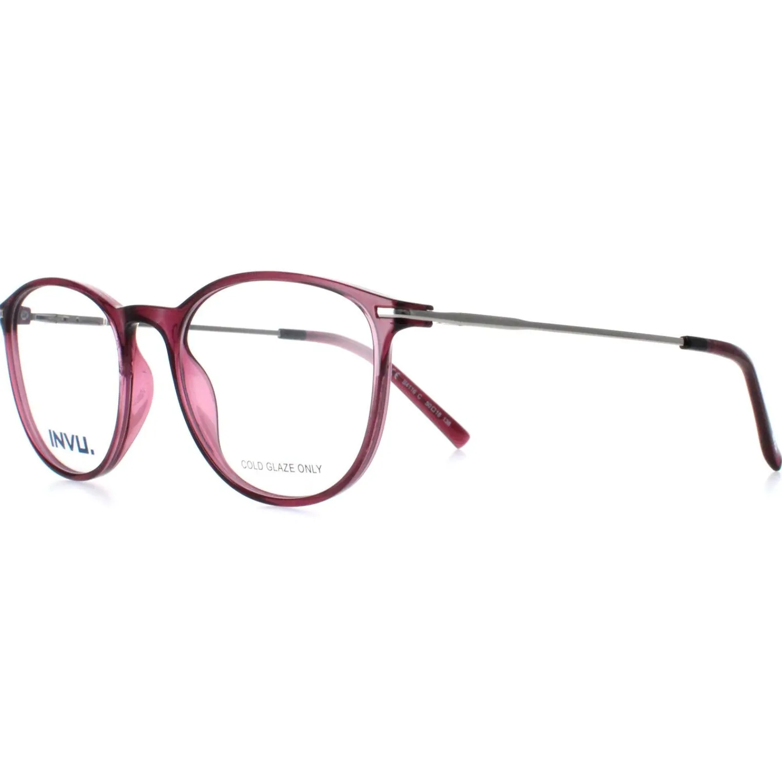 INVU Round|Round^Glasses Frames B4116 C Transparent Burgundy Casis Silver Women