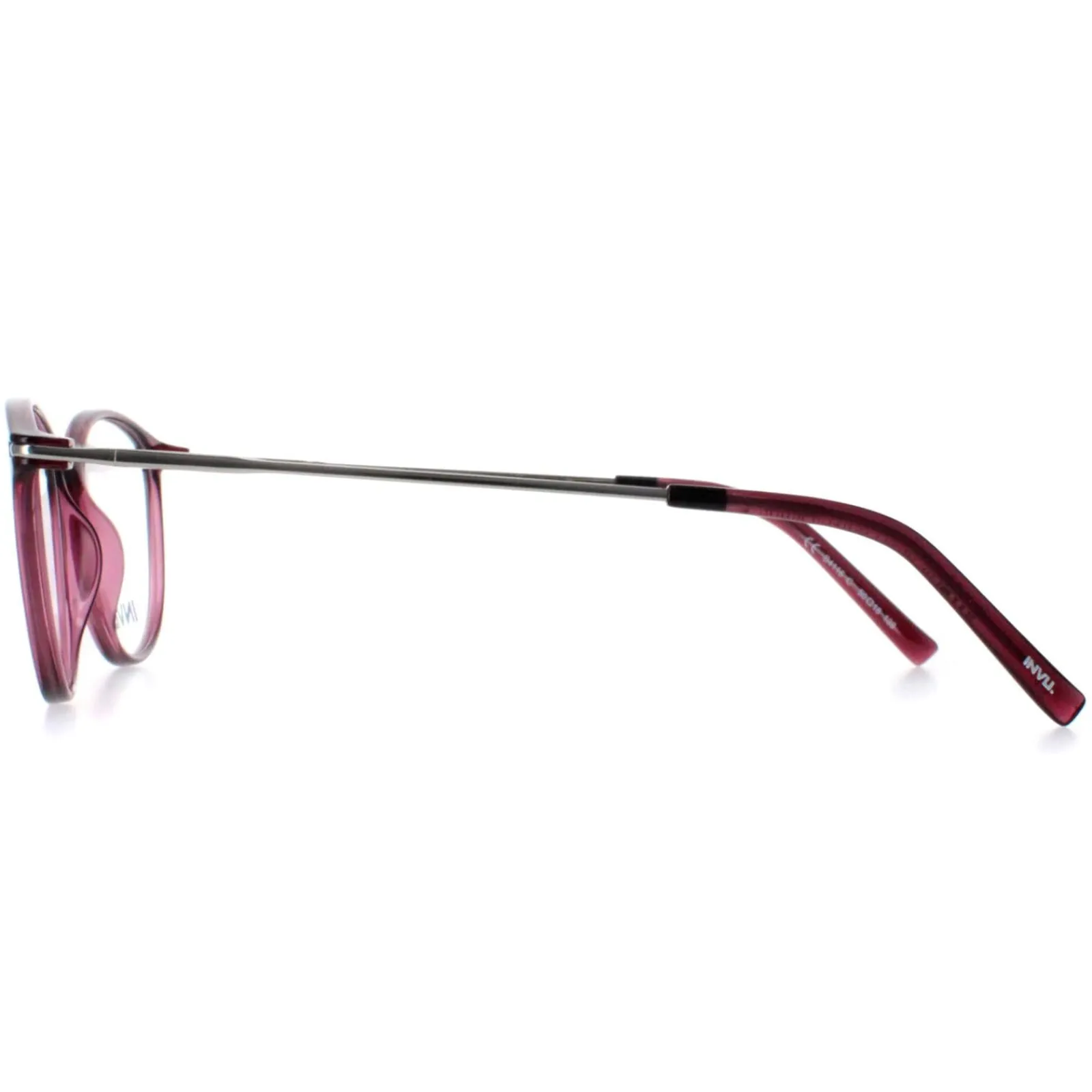 INVU Round|Round^Glasses Frames B4116 C Transparent Burgundy Casis Silver Women