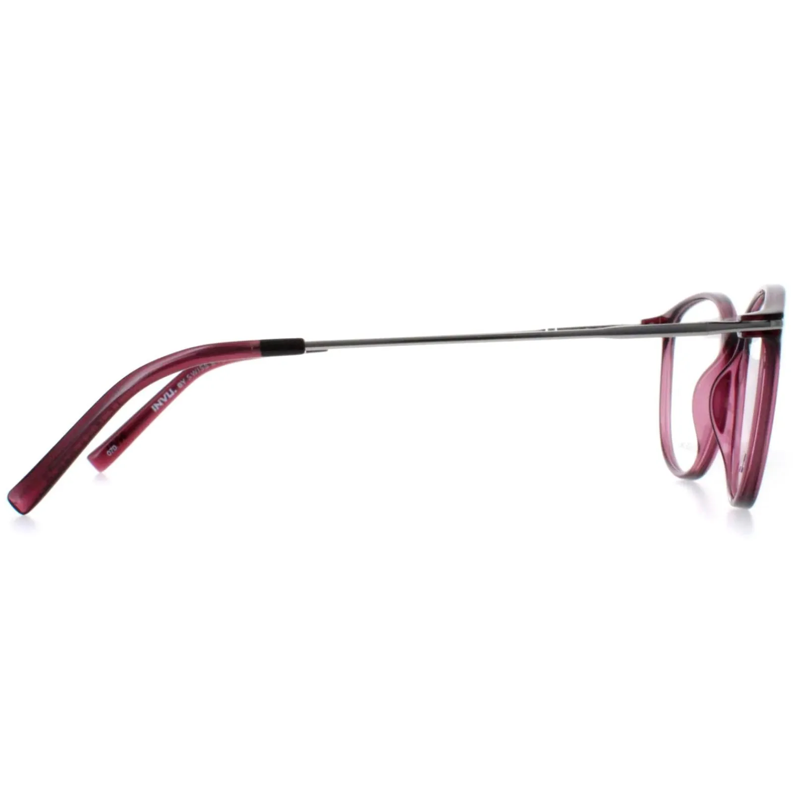 INVU Round|Round^Glasses Frames B4116 C Transparent Burgundy Casis Silver Women