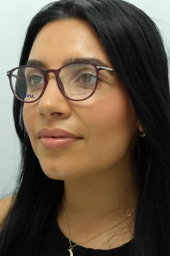 INVU Round|Round^Glasses Frames B4116 C Transparent Burgundy Casis Silver Women