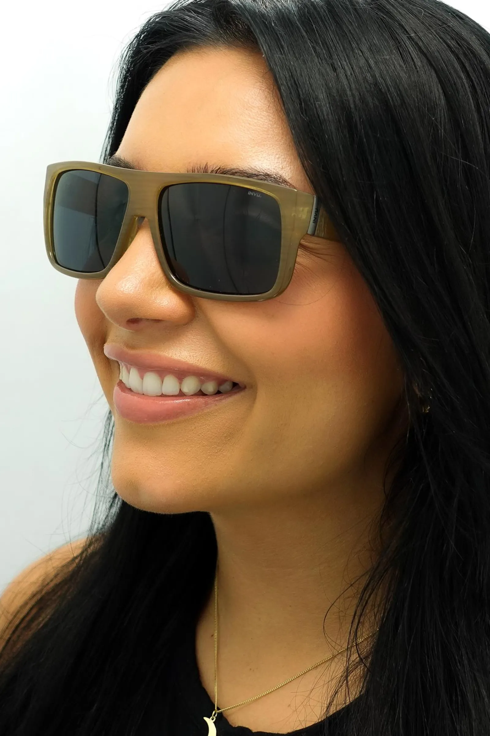 INVU Polarised|Rectangle^Sunglasses B2130 C Beige Cloudy Demi Blue Polarized