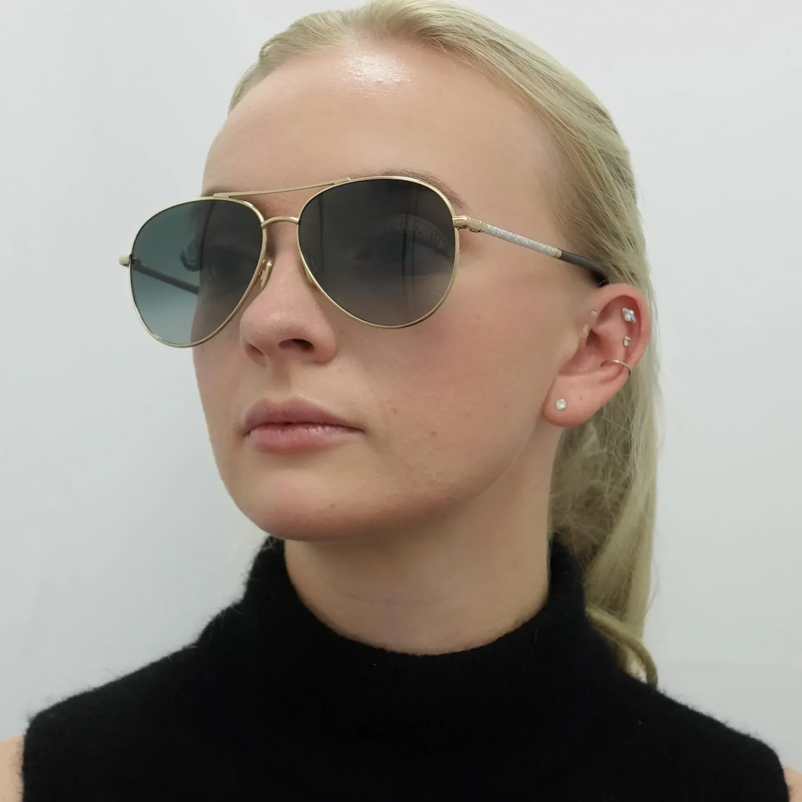 Jimmy Choo Aviator|Jimmy Choo^Sunglasses DEVAN/S RHL 9O Gold Black Dark Grey Gradient