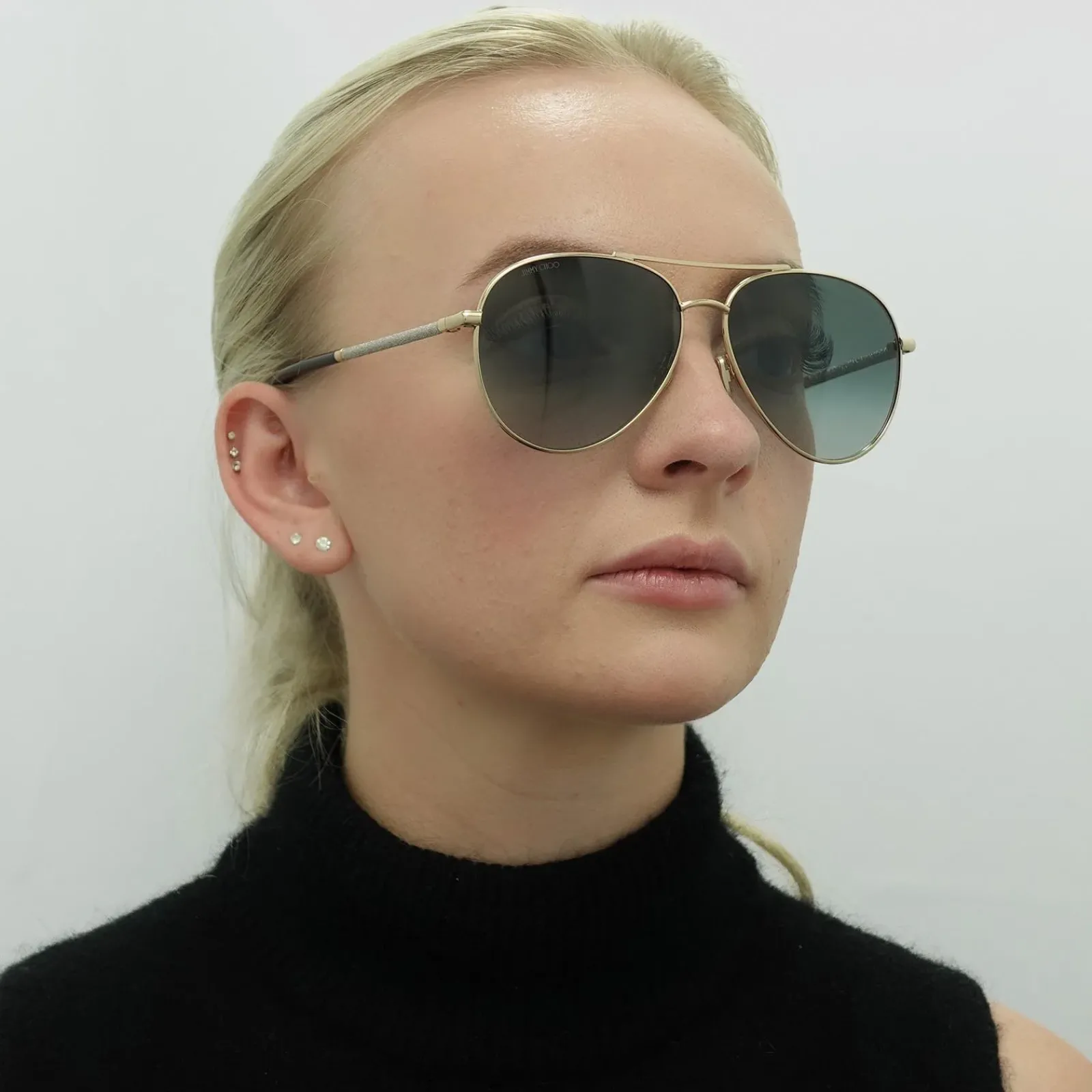 Jimmy Choo Aviator|Jimmy Choo^Sunglasses DEVAN/S RHL 9O Gold Black Dark Grey Gradient