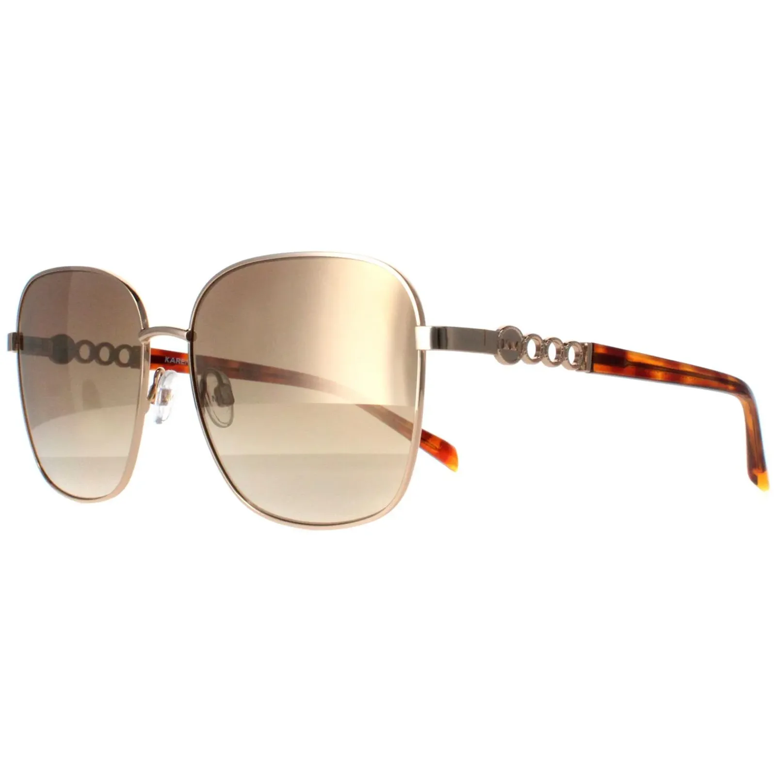 Karen Millen Square^Sunglasses KM7020 410 Shiny Gold Dark Brown Gradient
