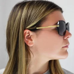 Michael Kors Square^Sunglasses Adrianna II 2024 316011 Black Gold Light Grey