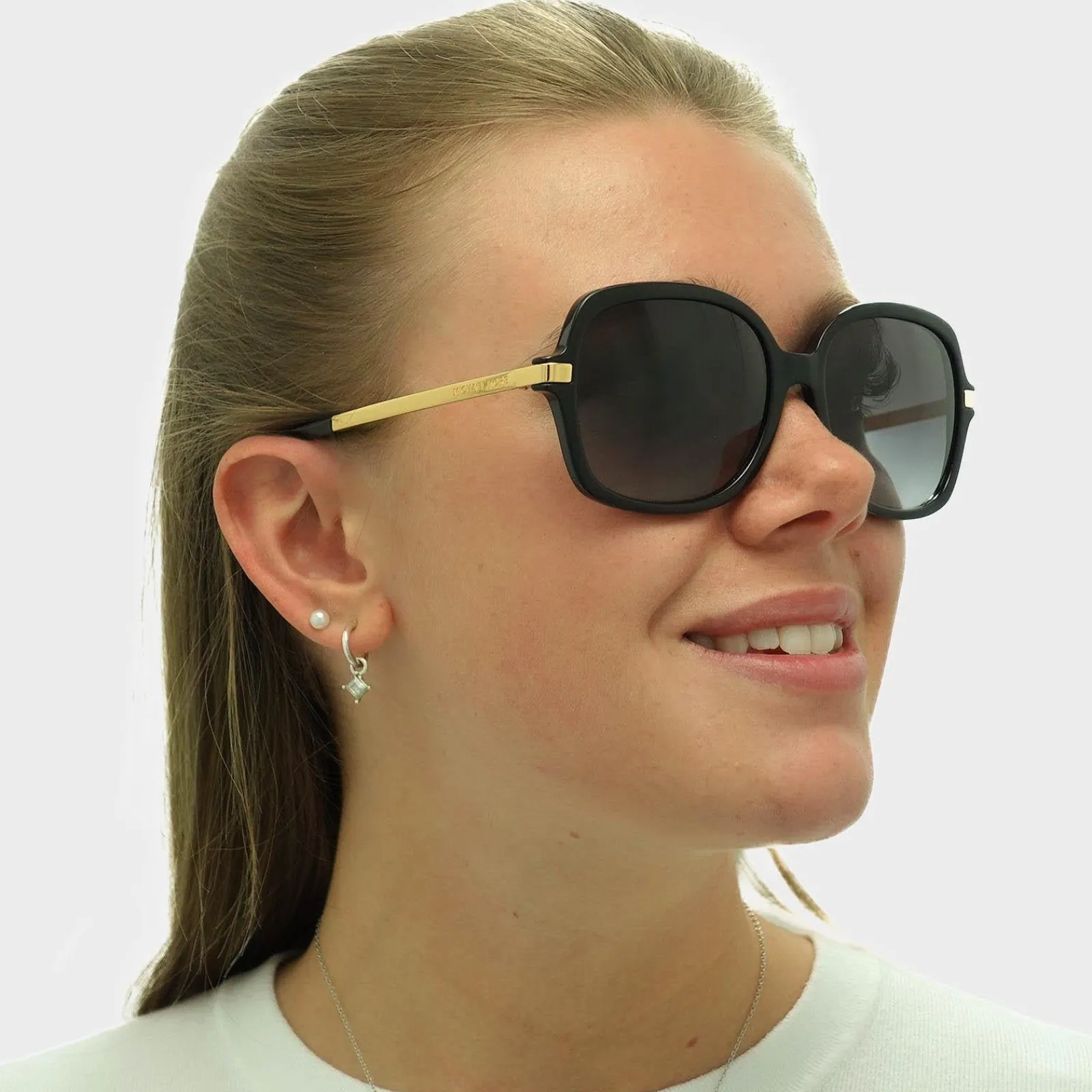 Michael Kors Square^Sunglasses Adrianna II 2024 316011 Black Gold Light Grey