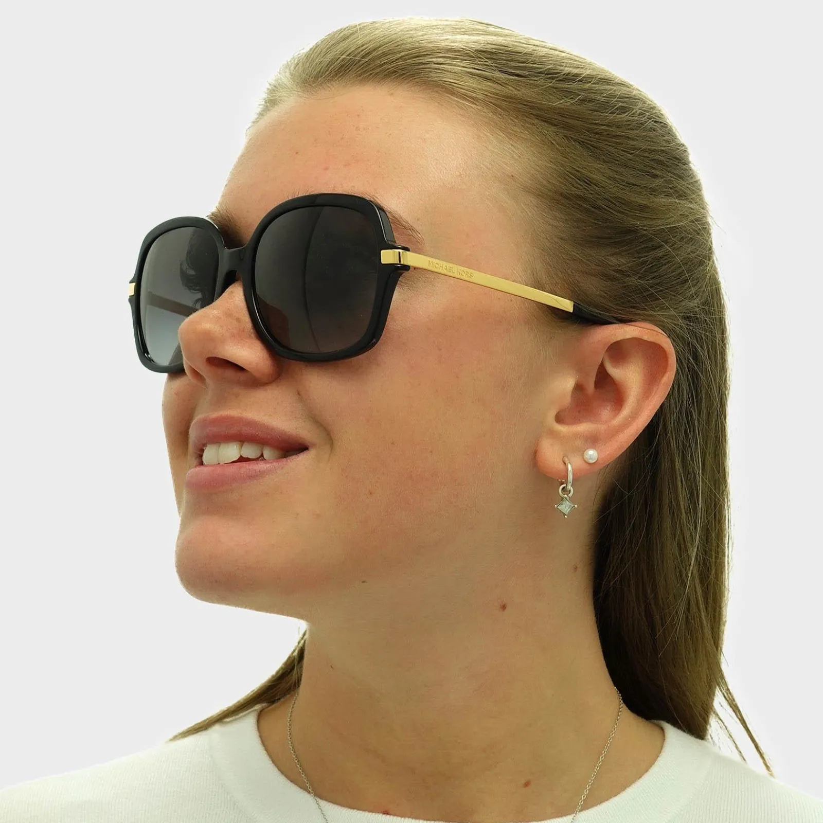 Michael Kors Square^Sunglasses Adrianna II 2024 316011 Black Gold Light Grey