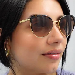 Michael Kors Cat-Eye^Sunglasses Biscayne MK1046 110011 Light Gold Black Dark G