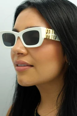 Miu Miu Rectangle^Sunglasses MU09WS 1425S0 White Dark Grey