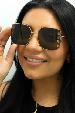 Miu Miu Square^Sunglasses MU51YS 7OE01T Antique Gold Dark Brown