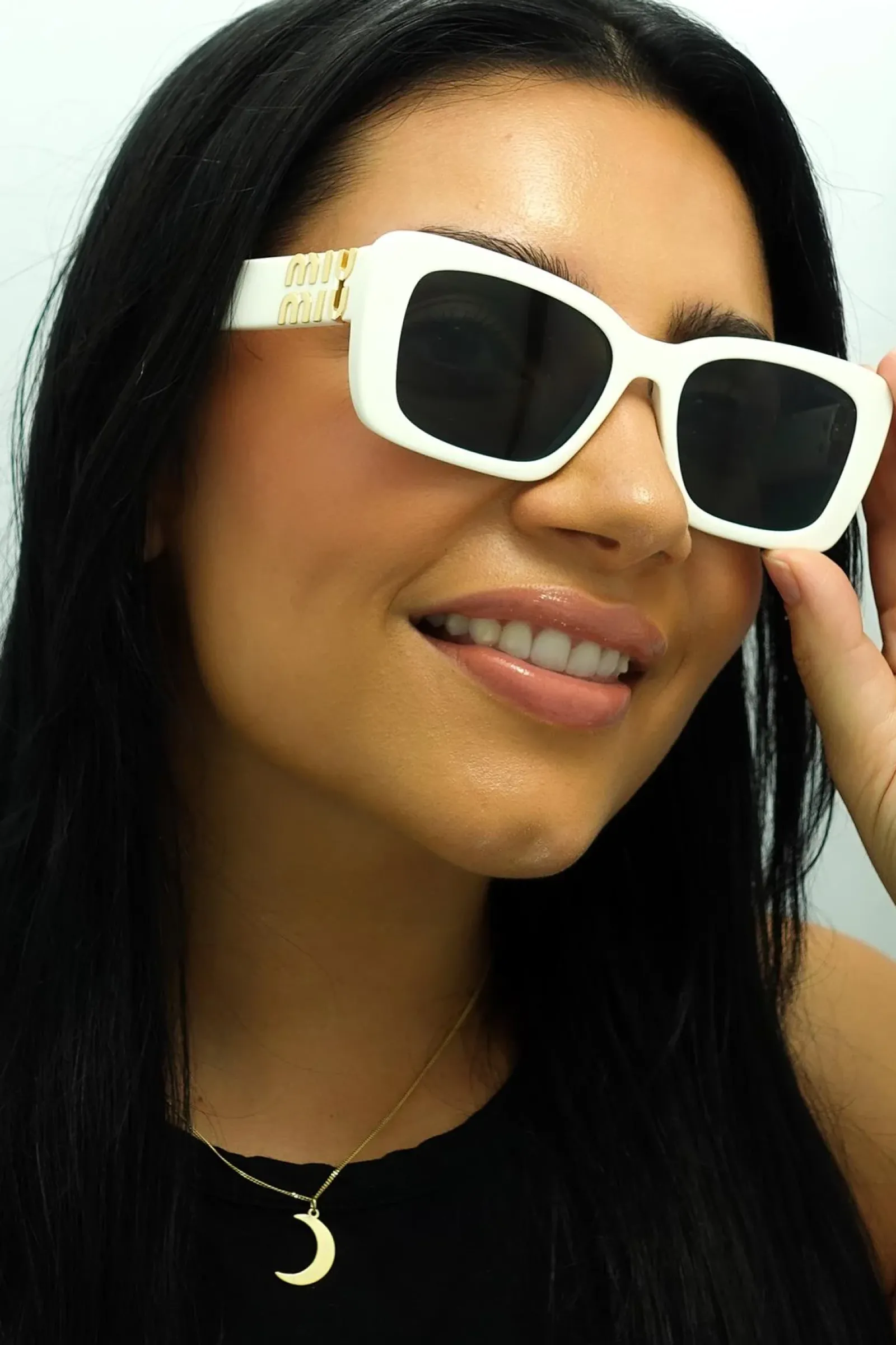 Miu Miu Rectangle^Sunglasses MU07YS 1425S0 White Dark Grey