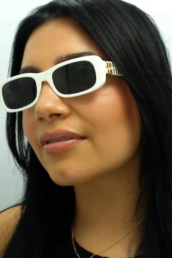 Miu Miu Rectangle^Sunglasses MU08ZS 1425S0 White Ivory Dark Grey