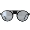 Moncler Round|Moncler^Sunglasses ML0053 01B Black Grey Mirror