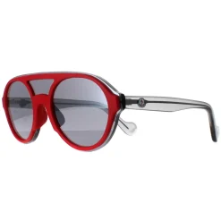 Moncler Round|Moncler^Sunglasses ML0052 66C Shiny Red and Grey Transparent Grey Mirr