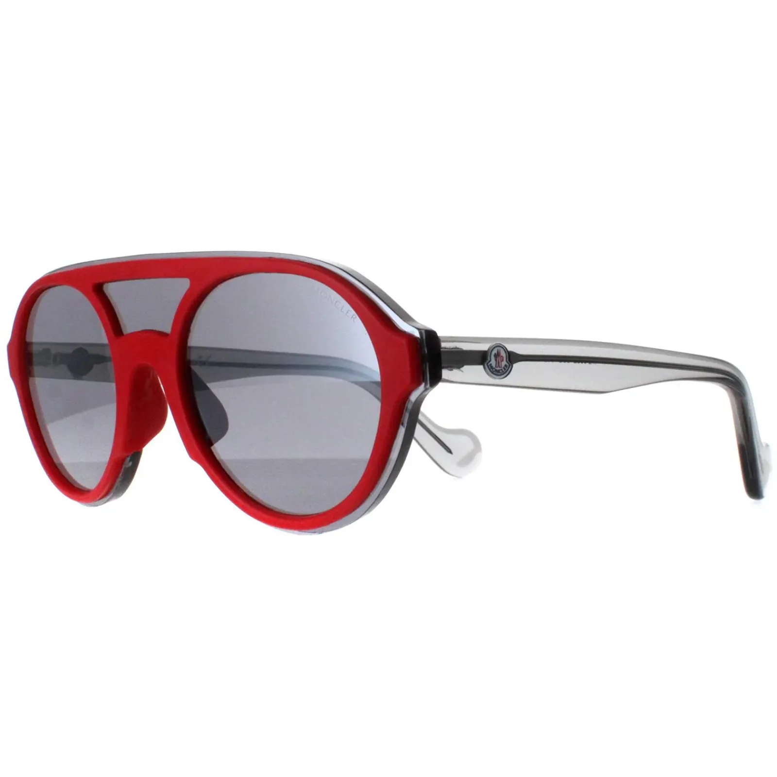 Moncler Round|Moncler^Sunglasses ML0052 66C Shiny Red and Grey Transparent Grey Mirr