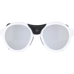 Moncler Round|Moncler^Sunglasses ML0046 21C White Black Leather Grey Silver Mirror