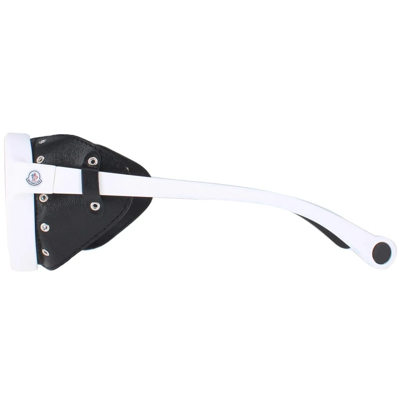 Moncler Round|Moncler^Sunglasses ML0046 21C White Black Leather Grey Silver Mirror