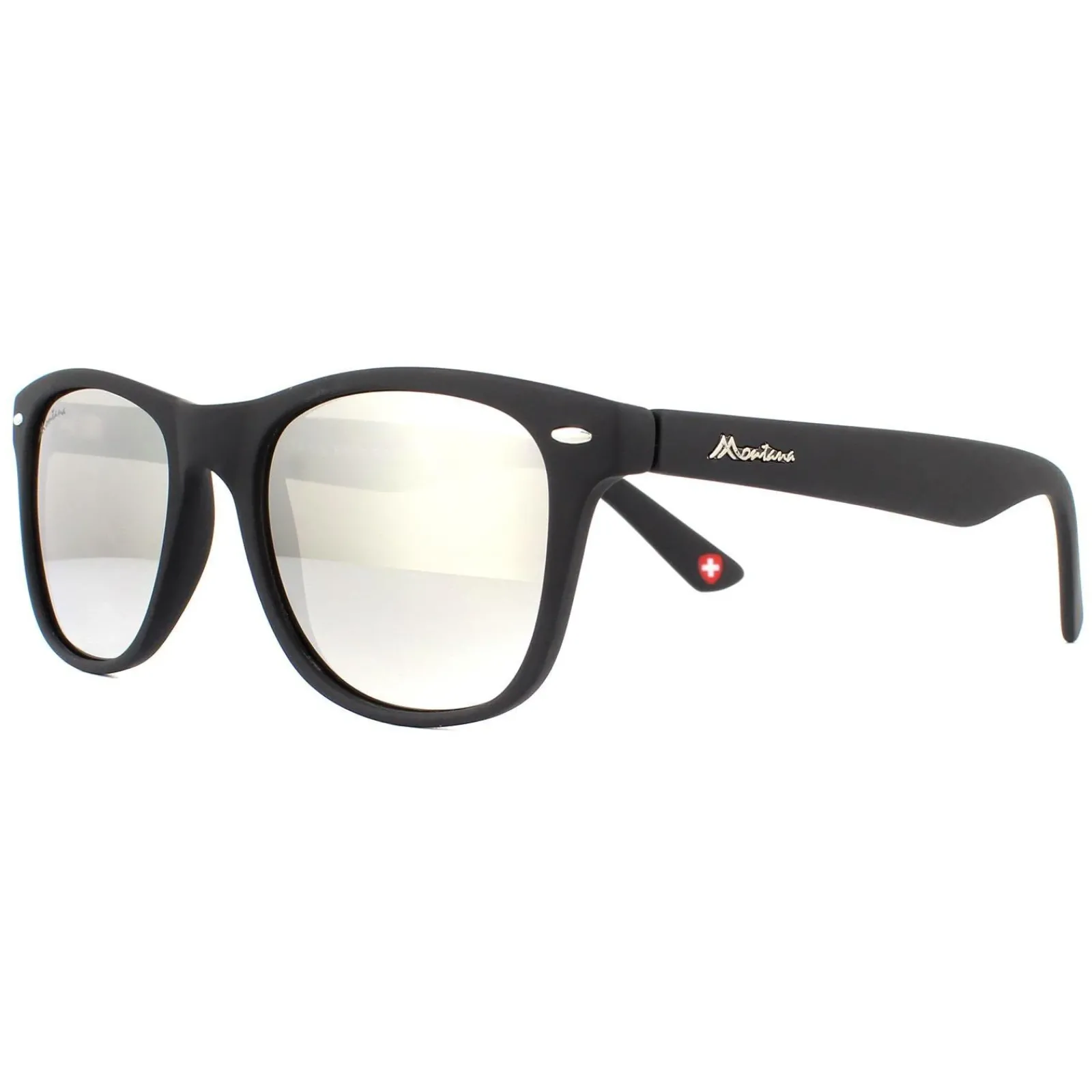 Montana Rectangle|Rectangle^Sunglasses MS10 E Matte Black Rubbertouch Revo Silver Mirror
