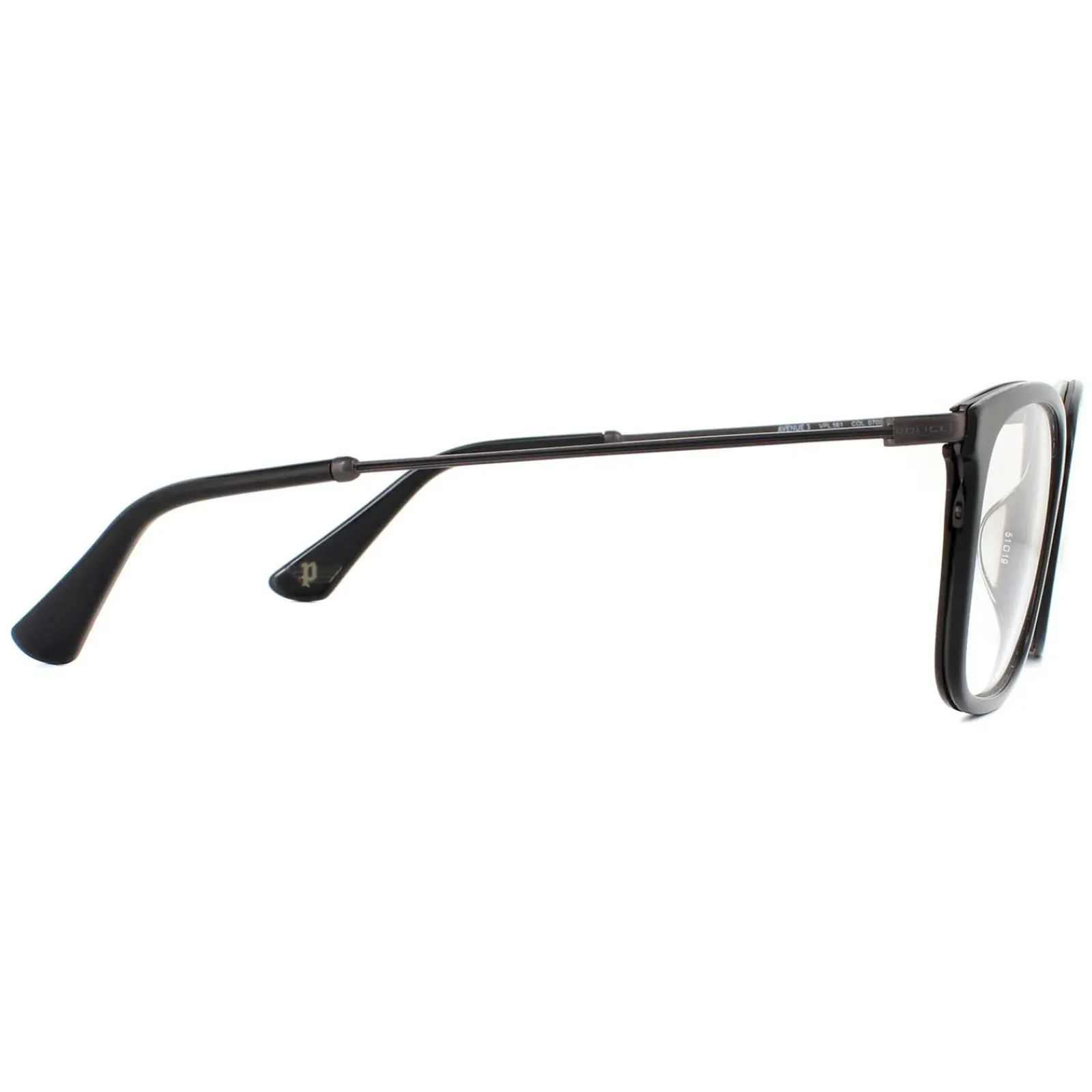 Police Square^Glasses Frames Avenue 3 VPL561 0700 Shiny Black Men