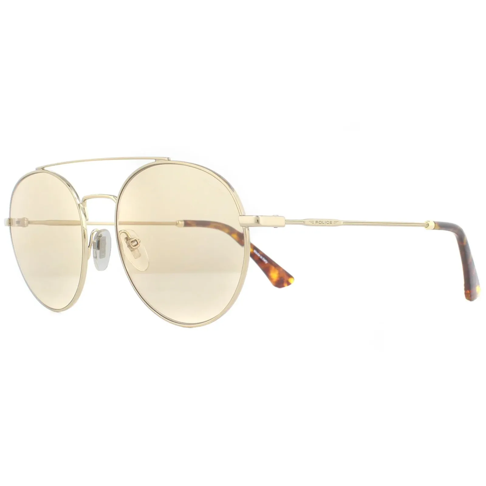 Police Round|Police^Sunglasses SPL728 8FFF Shiny Light Gold Havana Brown