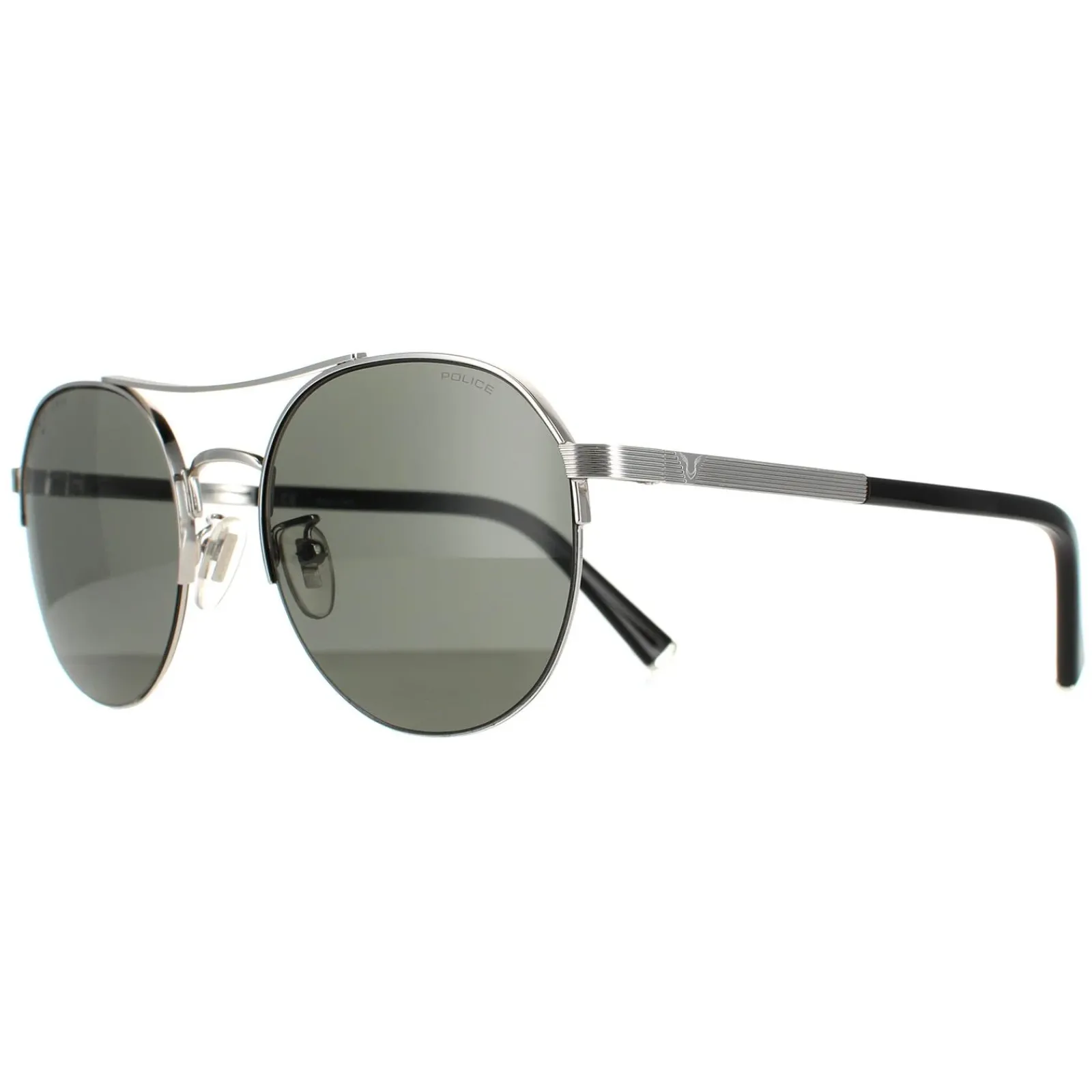 Police Aviator|Police^Sunglasses SPLA24 Lewis 03 0579 Shiny Full Palladium Smoke Grey