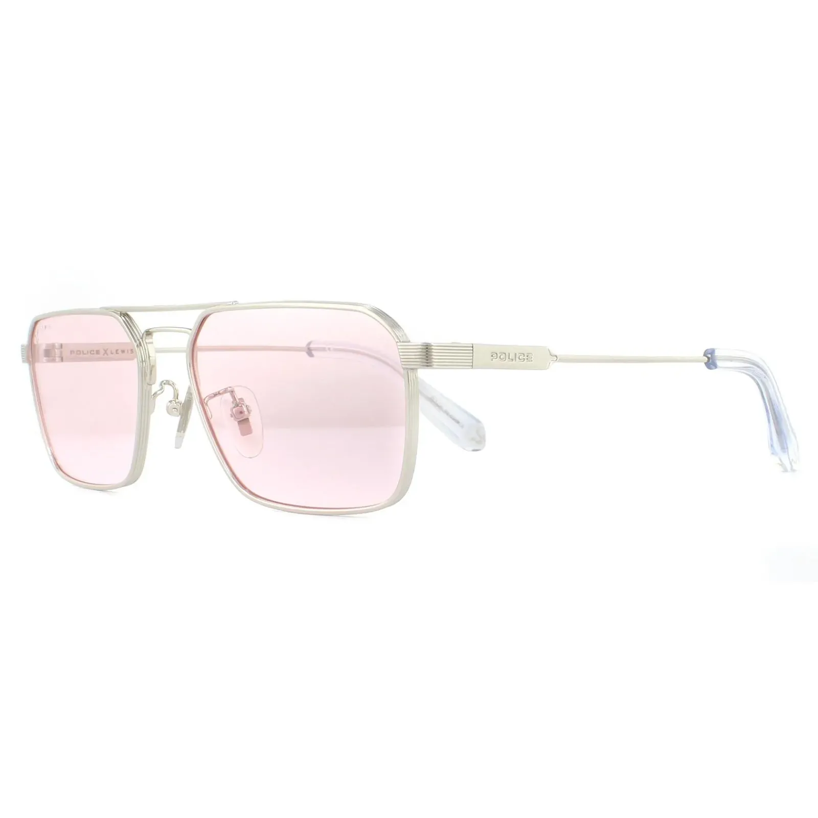 Police Rectangle|Police^Sunglasses SPLA23 Lewis Hamilton 0579 Shiny Palladium Pink 57mm
