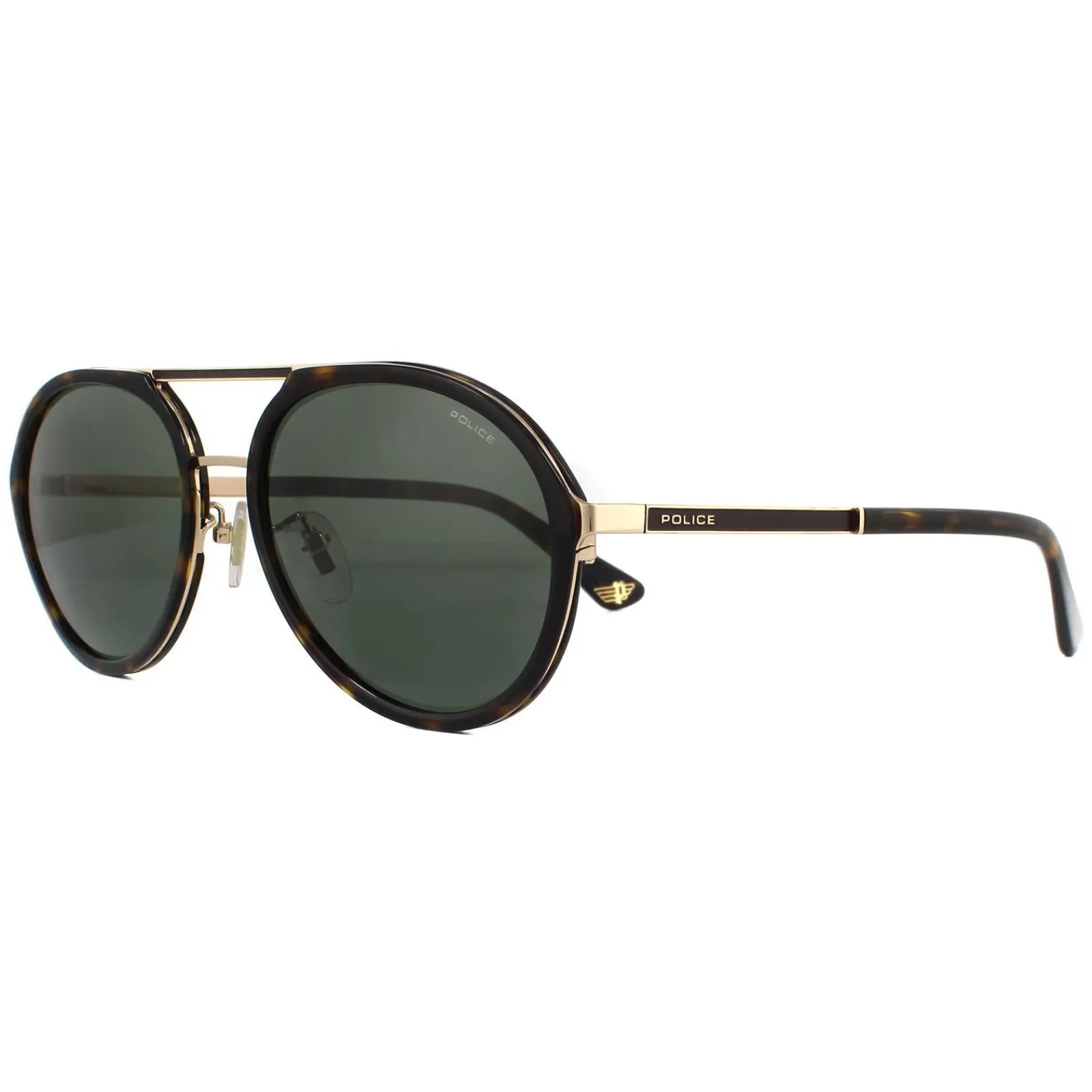 Police Aviator|Police^Sunglasses SPLA57 Record 2 0300 Shiny Rose Gold Green