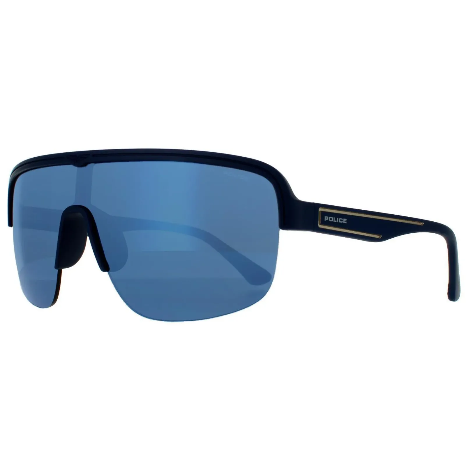 Police Semi Rimless|Police^Sunglasses SPLB47M Arcade 3 6QSB Matte Midnight Blue Blue Mirro