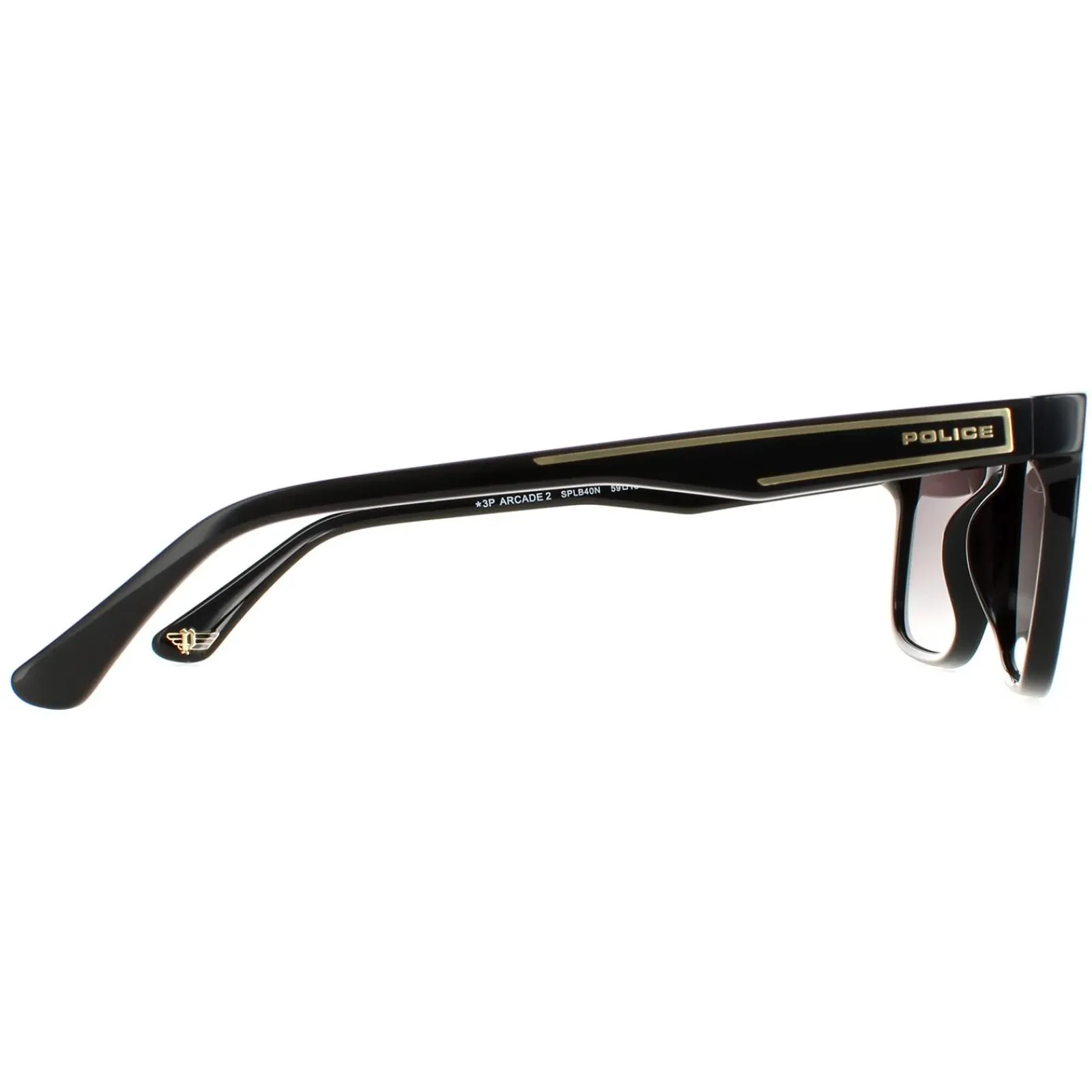Police Rectangle|Police^Sunglasses SPLB40N Arcade2 700P Shiny Black Smoke Gradient Pola