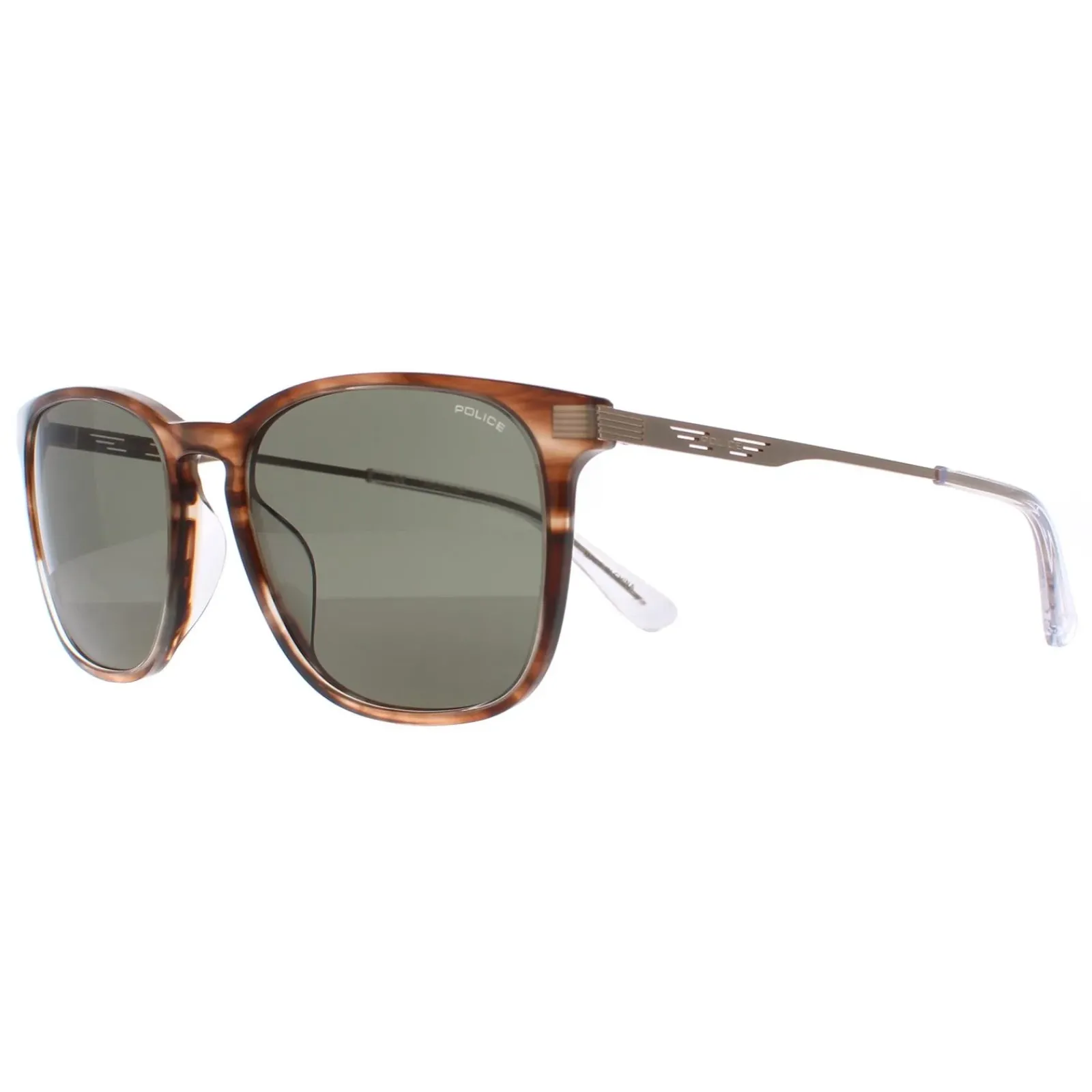 Police Square|Police^Sunglasses SPLD47 Code 4 09N3 Shiny Striped Brown Green