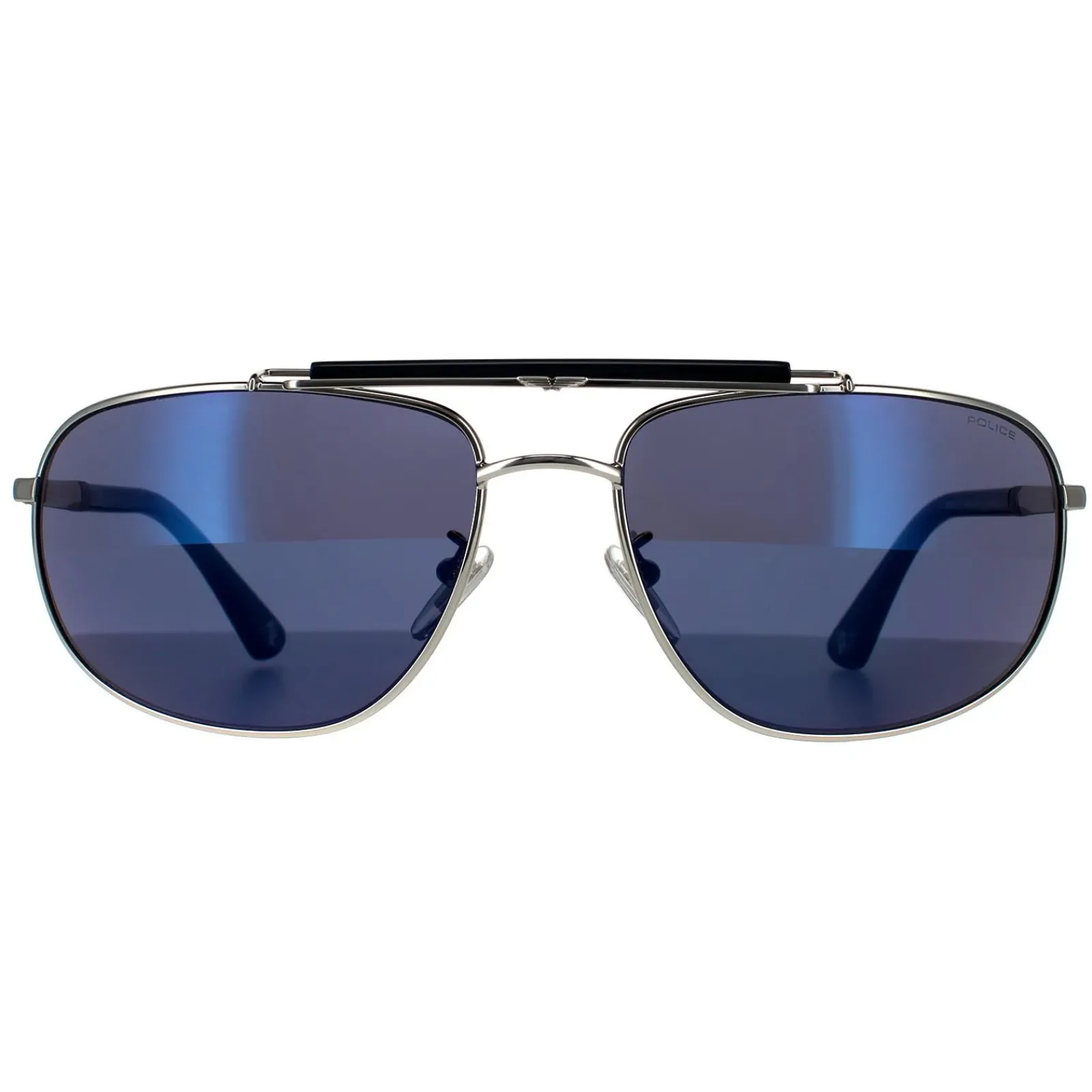 Police Rectangle|Police^Sunglasses SPLD44 Origins 45 E70B Shiny Palladium Blue Blue Mir