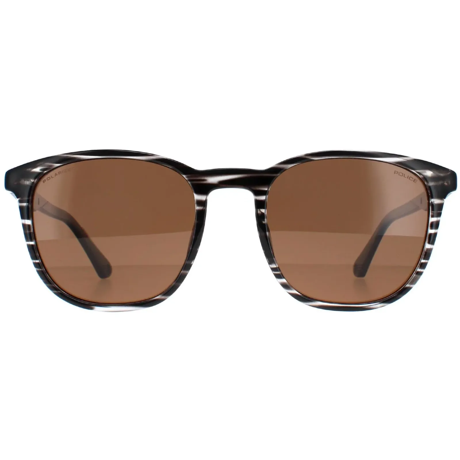 Police Round|Police^Sunglasses SPLF18E 6BZP Striped Grey Brown Polarized