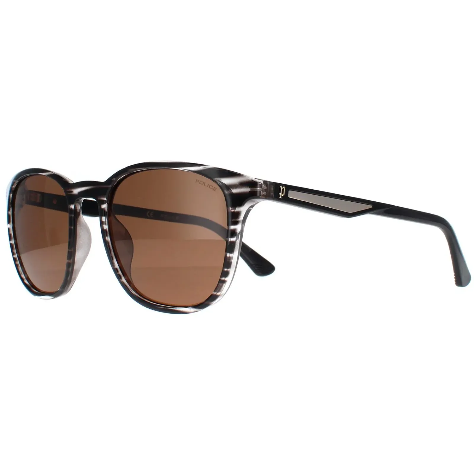 Police Round|Police^Sunglasses SPLF18E 6BZP Striped Grey Brown Polarized